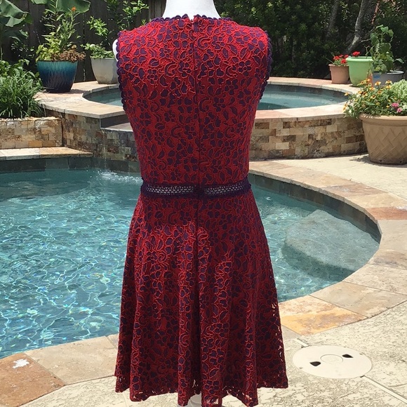 Mystic red & purple lace dress w/ peek-a-boo net - Picture 2 of 16